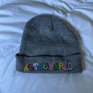 Travis Scott Astroworld Tour Merch Beanie Hat Gray Embroidered Knit One Size